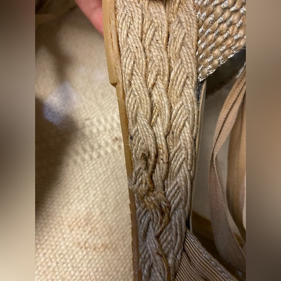 STUART WEITZMAN Beige leather Fabric Ankle Tie Espadrille Sandals SZ 6.5 - Picture 9 of 13